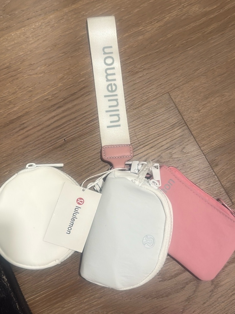 lululemon athletica White, Light Gray and Pink Triple Pouch Wristlet Strap